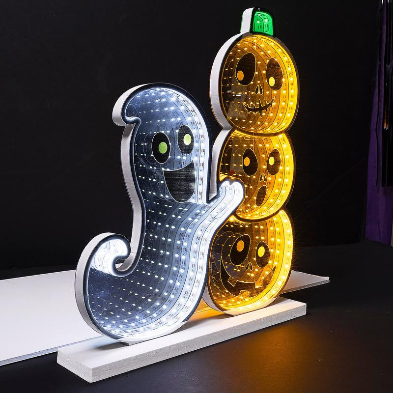 15 1/4" Halloween Happy Ghost & Jack-O'-Lantern Plastic Infinity Light