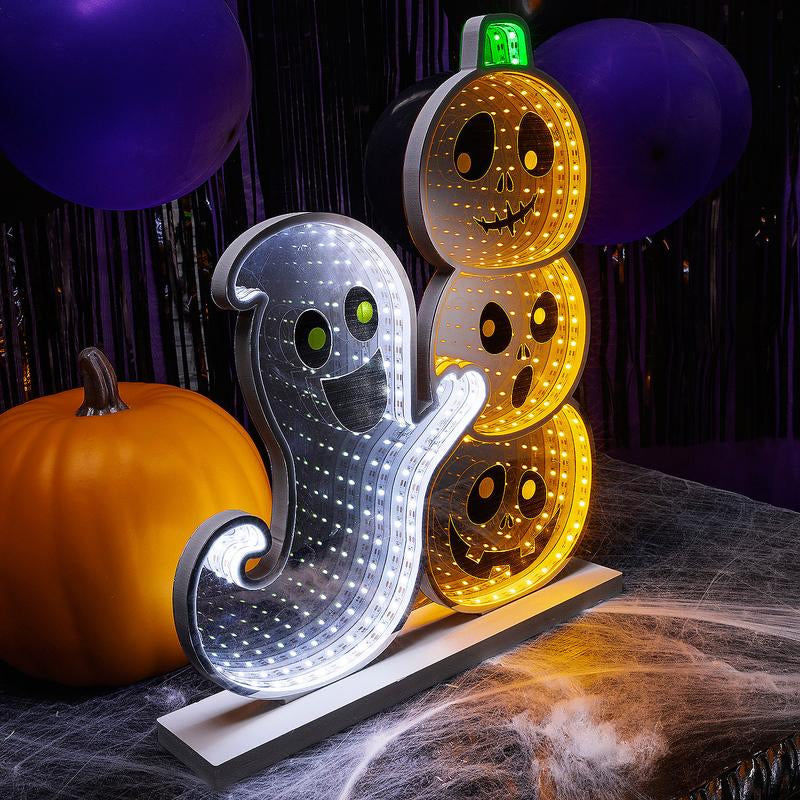 15 1/4" Halloween Happy Ghost & Jack-O'-Lantern Plastic Infinity Light
