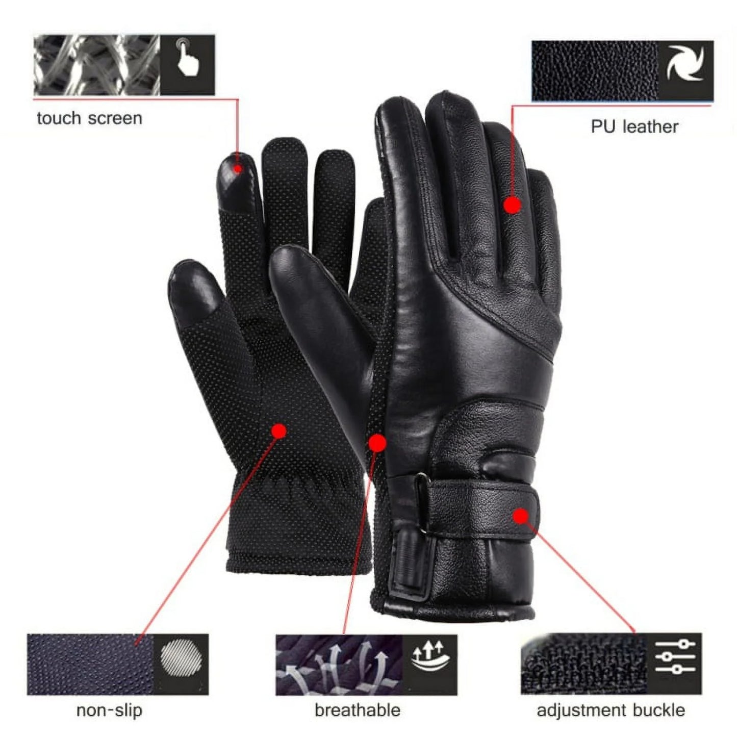 USB Plug Electric Heated Gloves with Touchscreen Finger for Men Women Winter Hands Warmer Thermal Gloves Windproof for Cold Weather Outdoor Activities