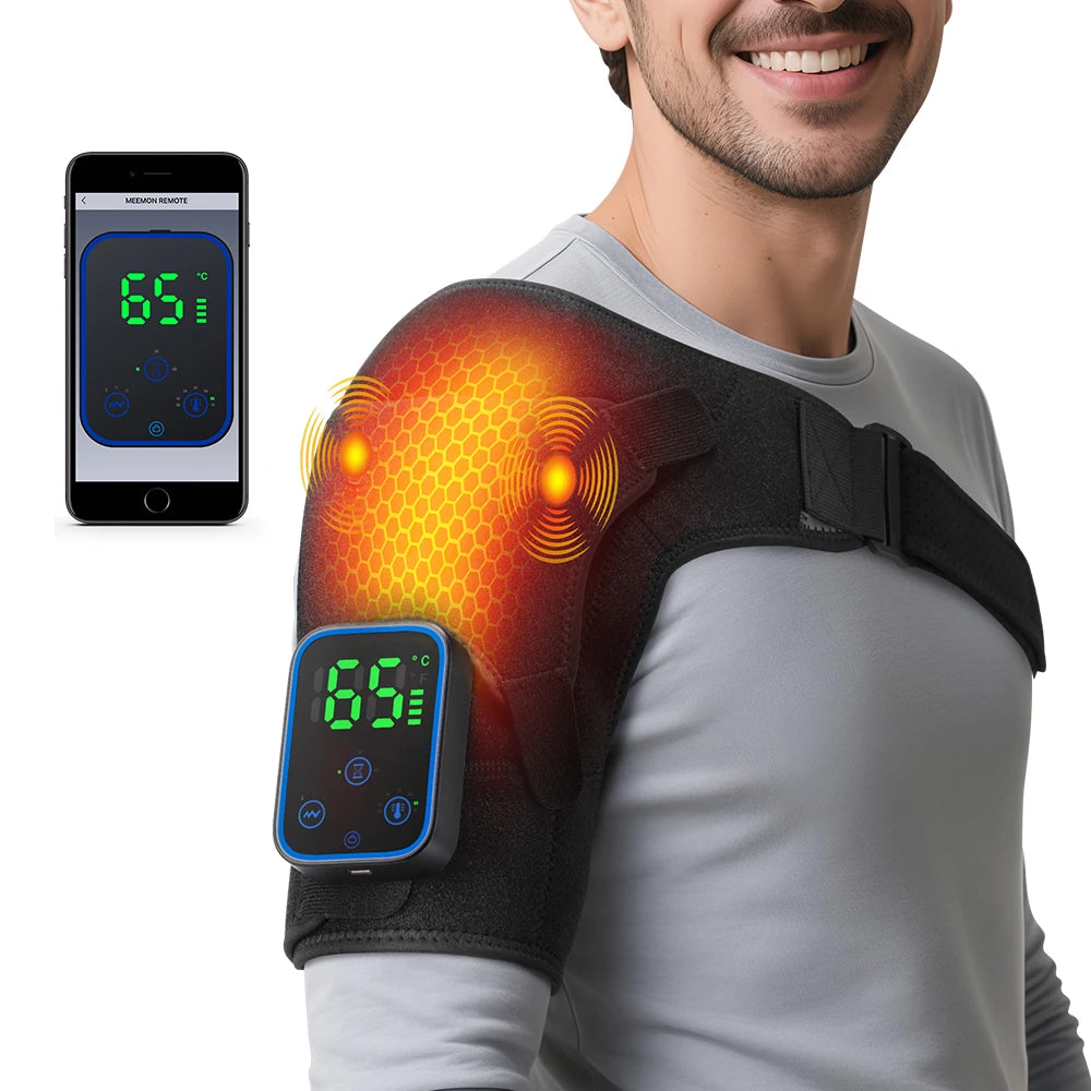 Detachable Wireless APP Control Electric Heating Vibration Shoulder Knee Massager Brace 3 Levels Timer Shoulder Massage Belt Bra